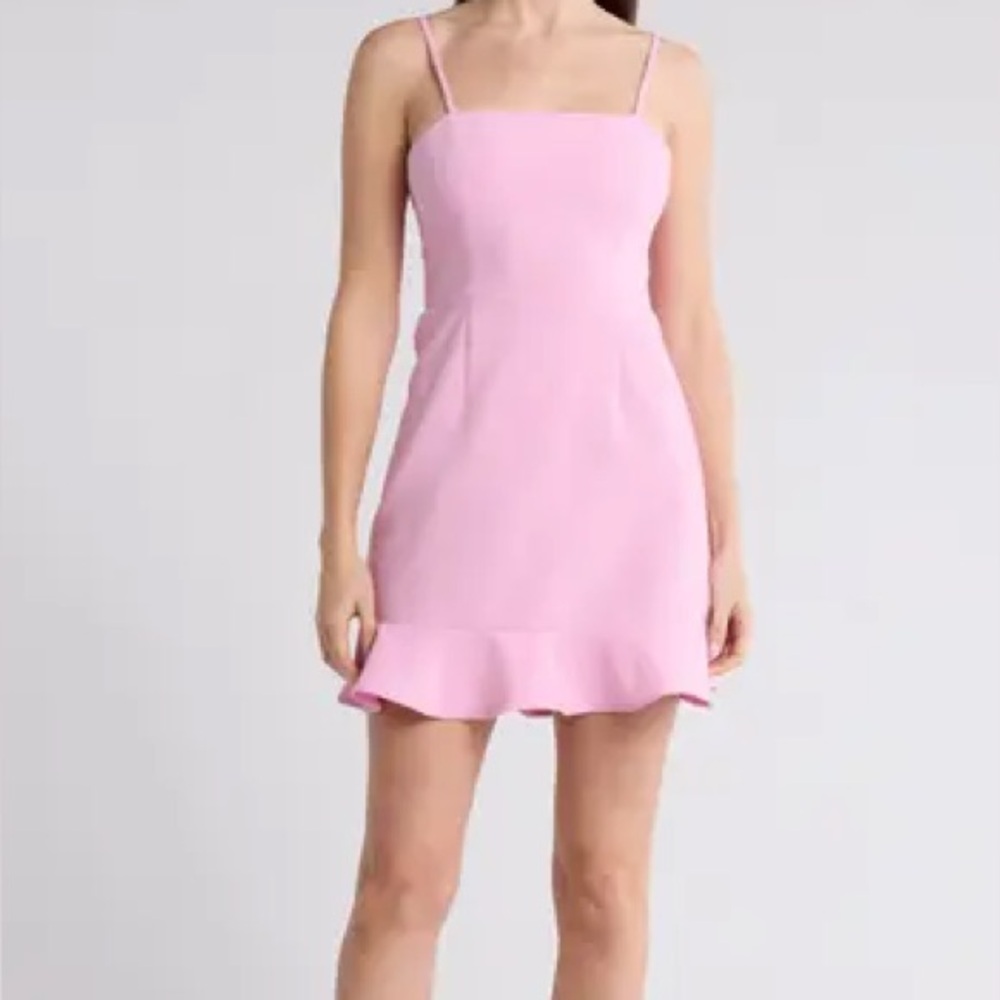French Connection Pink Ruffle Hem Mini Dress